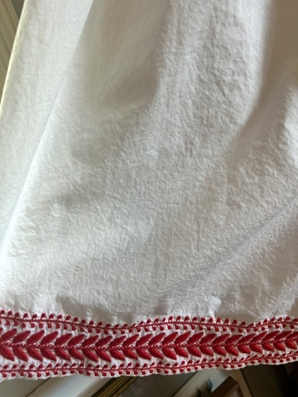 J Crew White Cotton Maxi Skirt Size L Scarlet Red Embroidery Sash Belt Lined - Picture 2 of 16